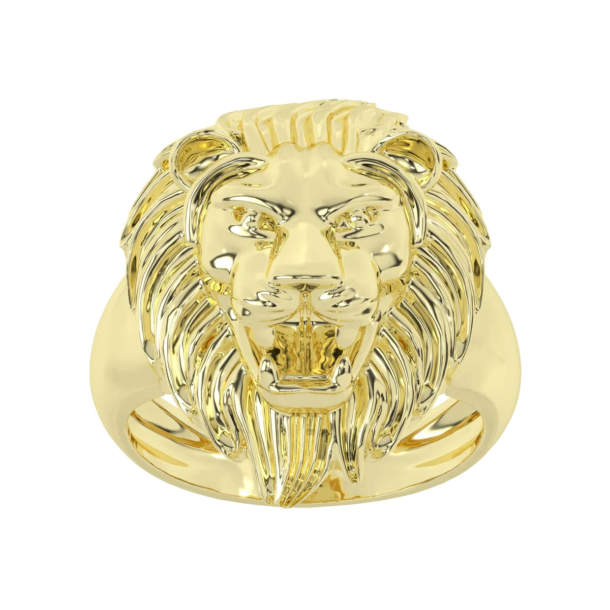 Yellow Gold Animal Inspired Lion Face Hip Hop Ring
