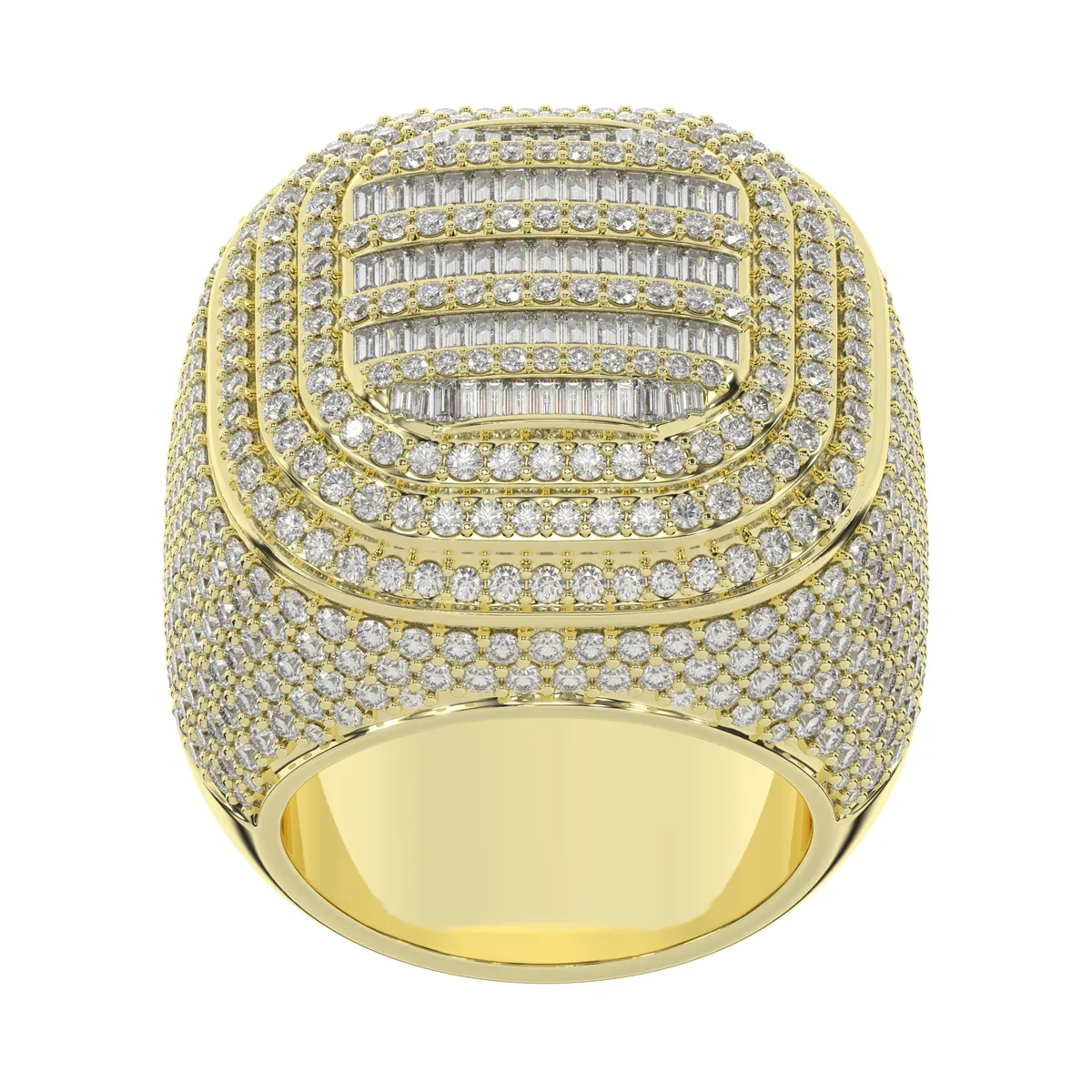 Moissanite Square Cluster Emerald And Round Cut  Diamond Hip Hop Ring For Men