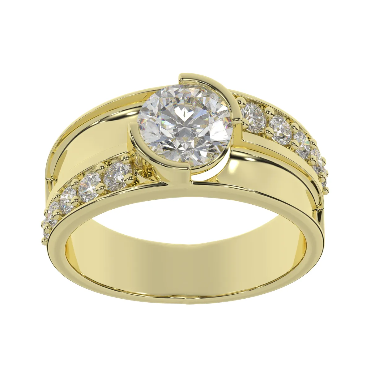 Moissanite Round Brilliant Cut Channel Setting Solitaire  Diamond Ring For Men