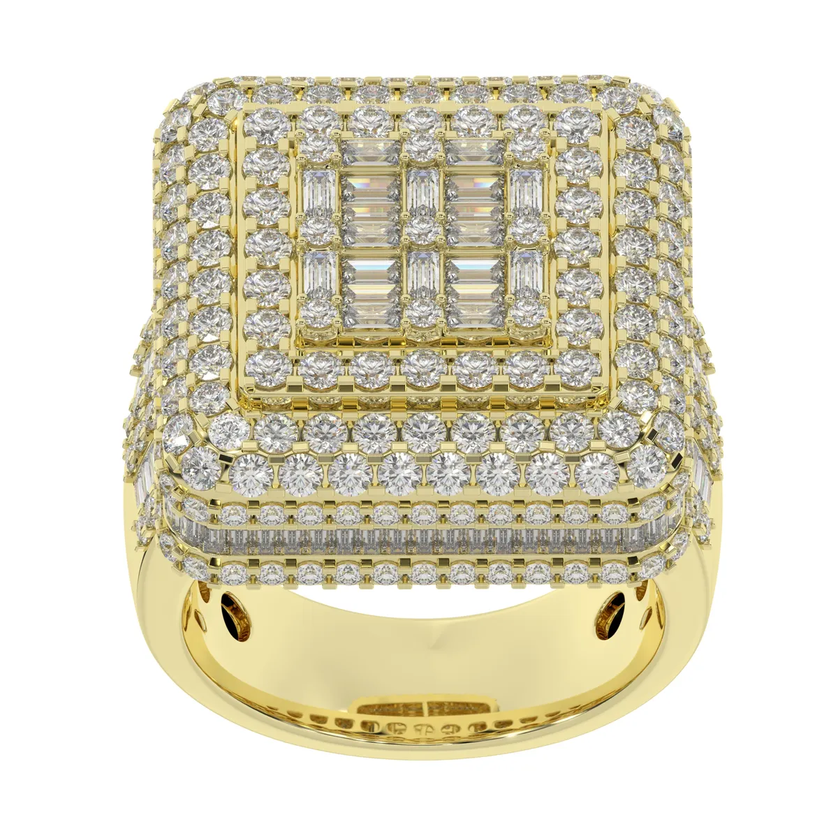 Moissanite Square Cluster Emerald And Round Cut  Hip Hop Ring For Men 