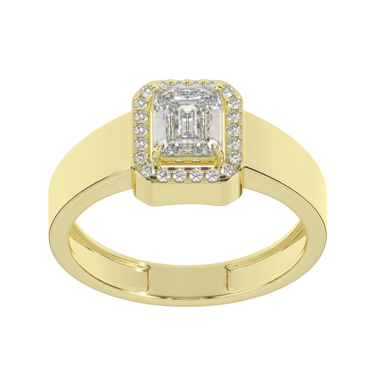 Moissanite Halo Emerald Cut Solitaire Diamond Engagement Ring For Men