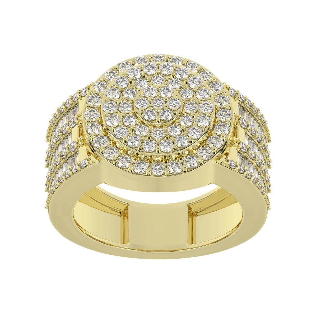 Yellow Gold Moissanite Round Cluster Diamond Hip Hop Ring  For Men 
