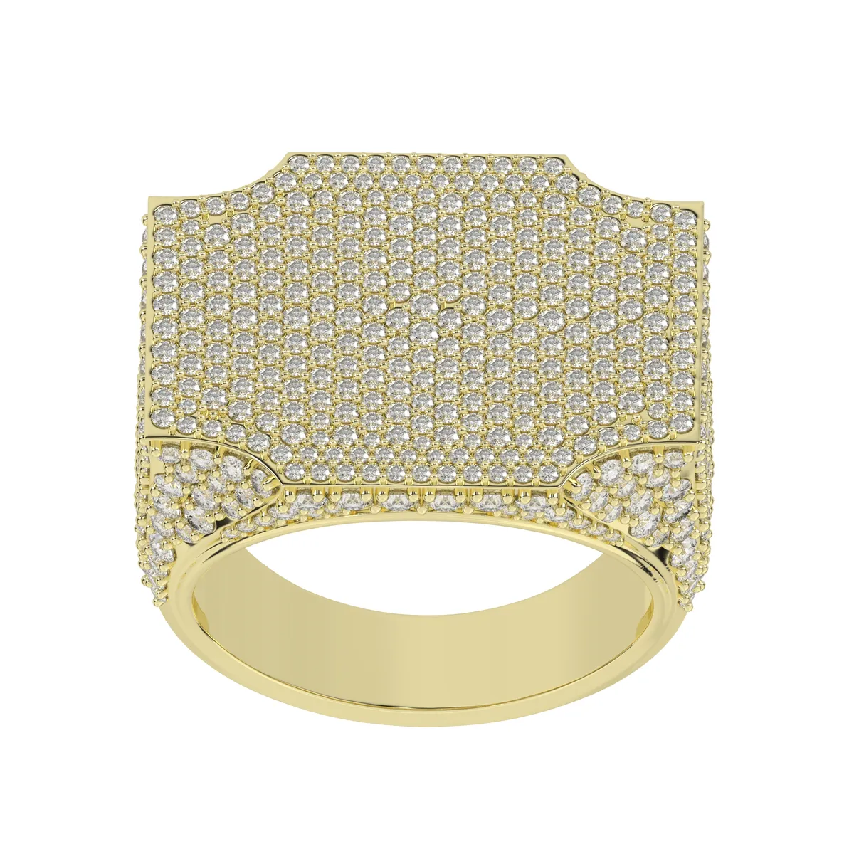 Yellow Gold Head Iced Out Moissanite Round Diamond Hip Hop Ring For Men