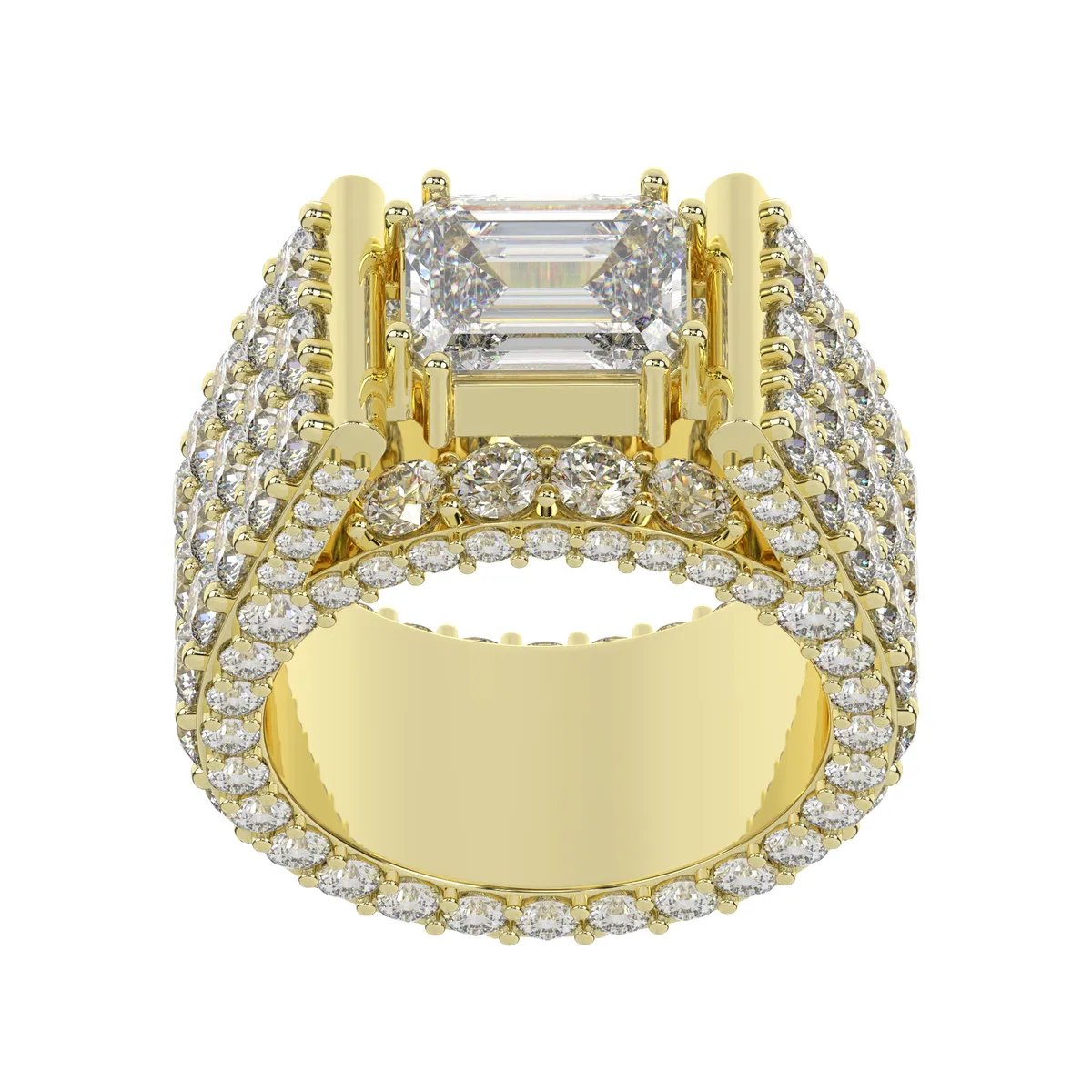 Rose Gold Emerald And Round Lab Grown Diamond Wedding Ring For Men 