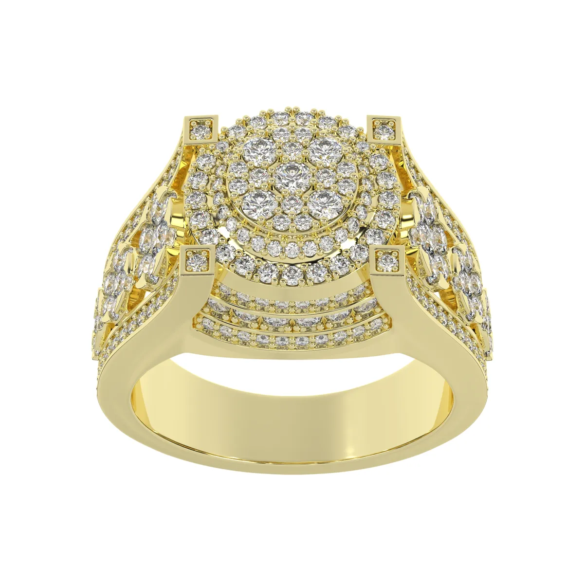 Yellow Gold Moissanite Diamond Cluster Engagement Ring For Men