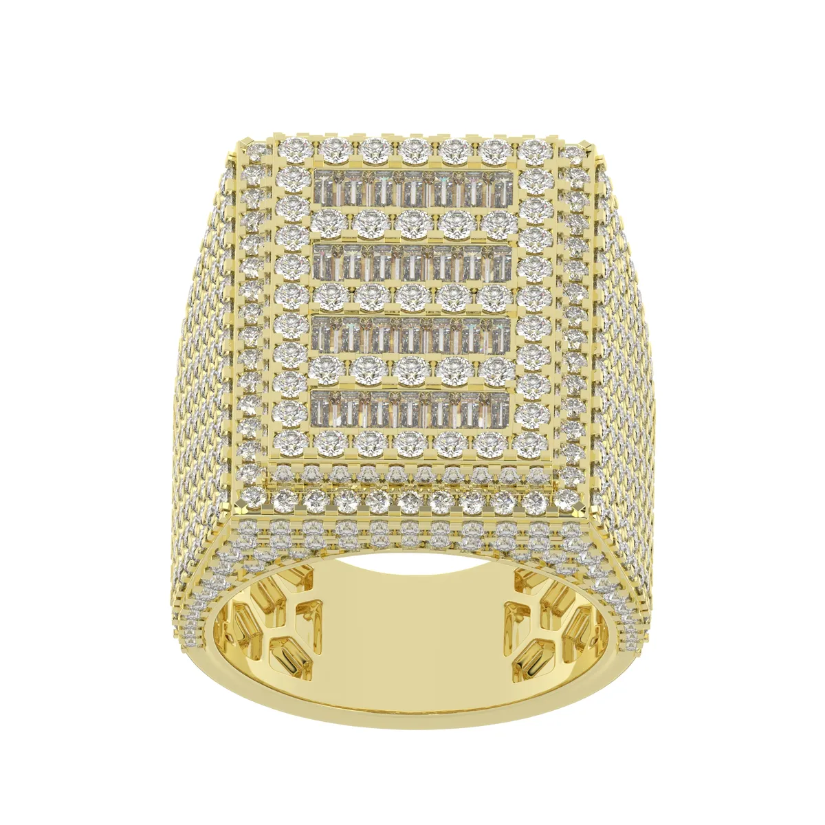 Moissanite Diamond Square Baguette Hip Hop Bar Ring For Men  