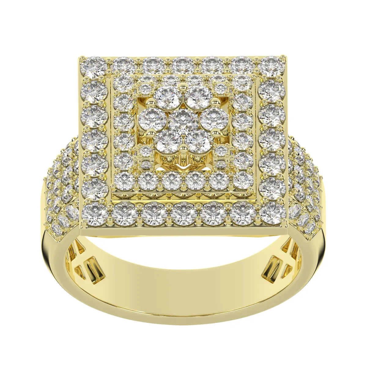 Moissanite Diamond Square Shape Cluster Of Round Diamond Hip Hop Ring