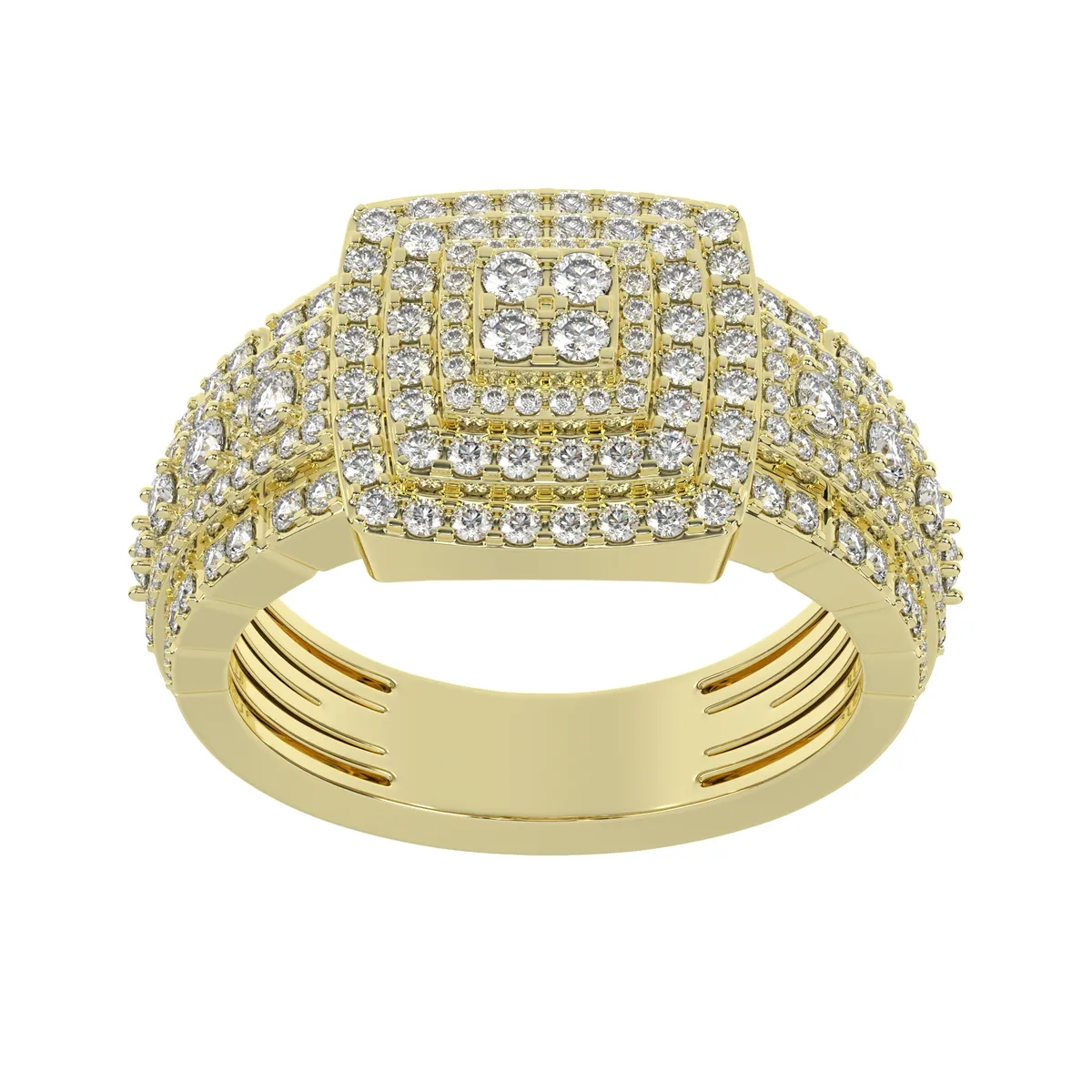 Yellow Gold  Diamond Halo Engagement Ring For Men