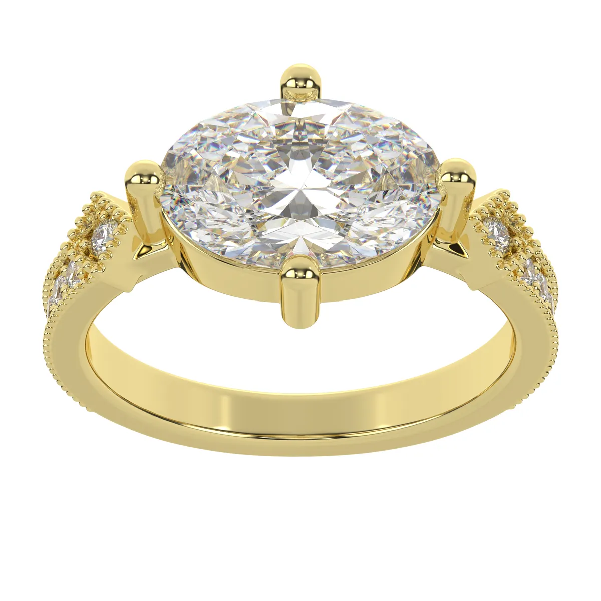 Luxury Oval Centerpiece Ring Enhanced with Round Diamonds