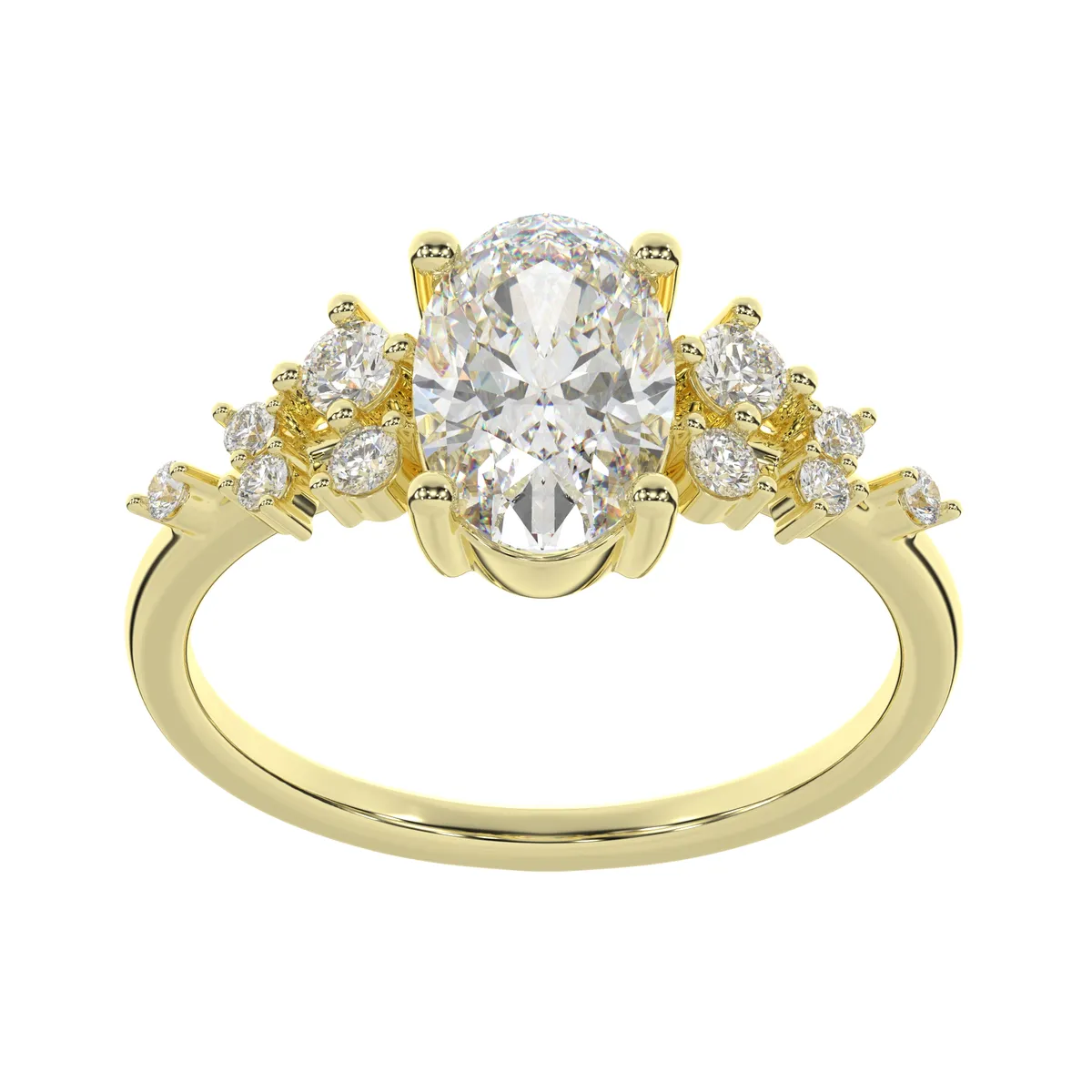 Gold Oval Diamond Engagement Ring with Cluster Accents