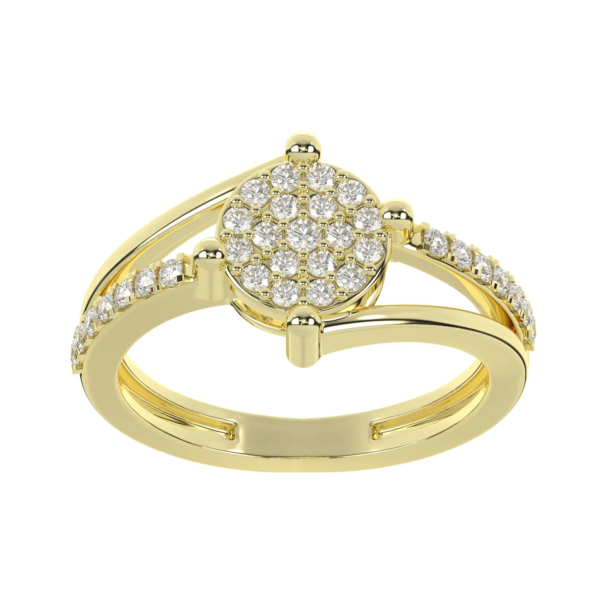 Round Diamond Cluster Split-Shank Ring