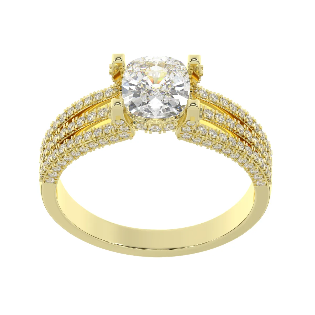 Cushion-Cut Diamond Triple Pave Split Shank Ring