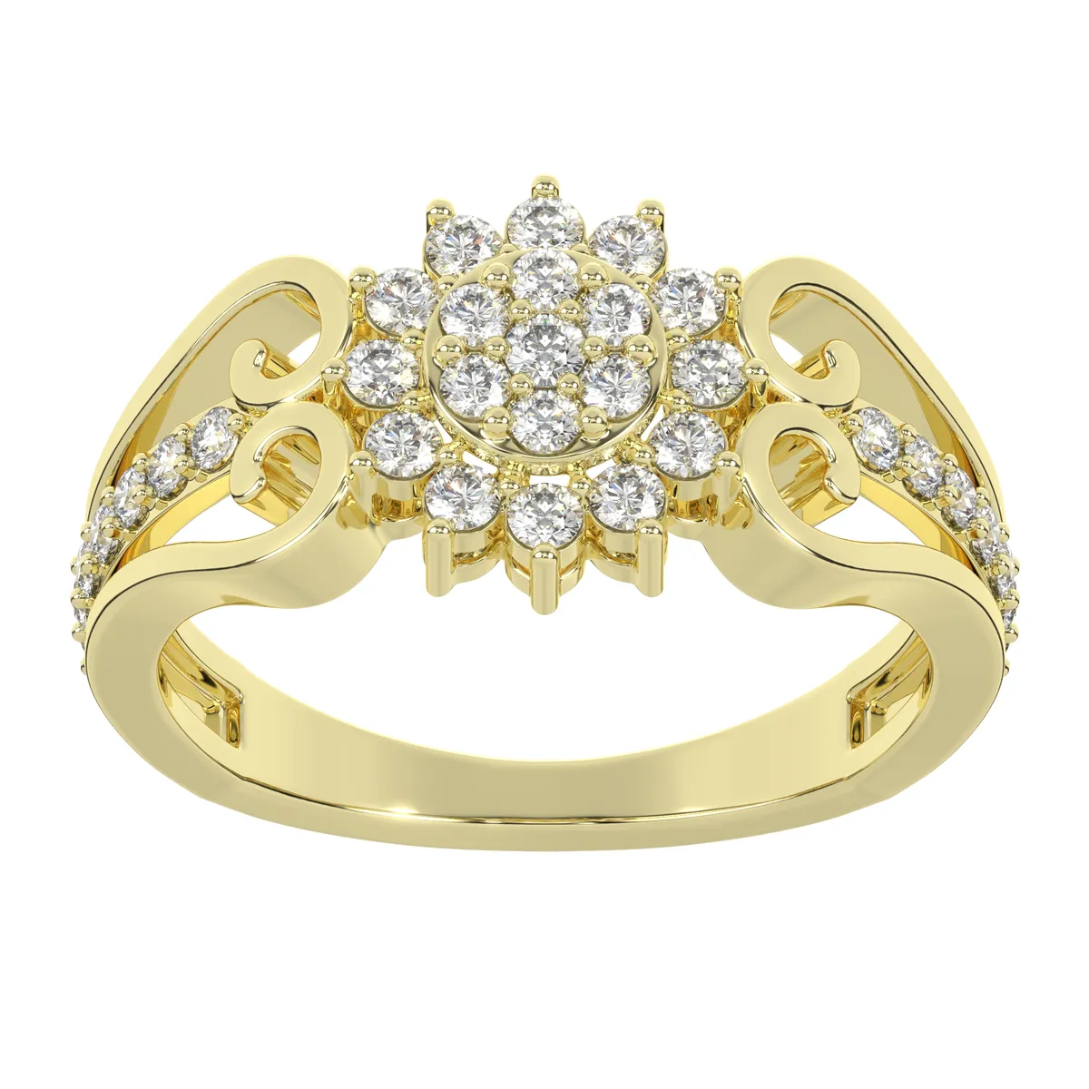 Floral Cluster Diamond Ring with Scroll Shank
