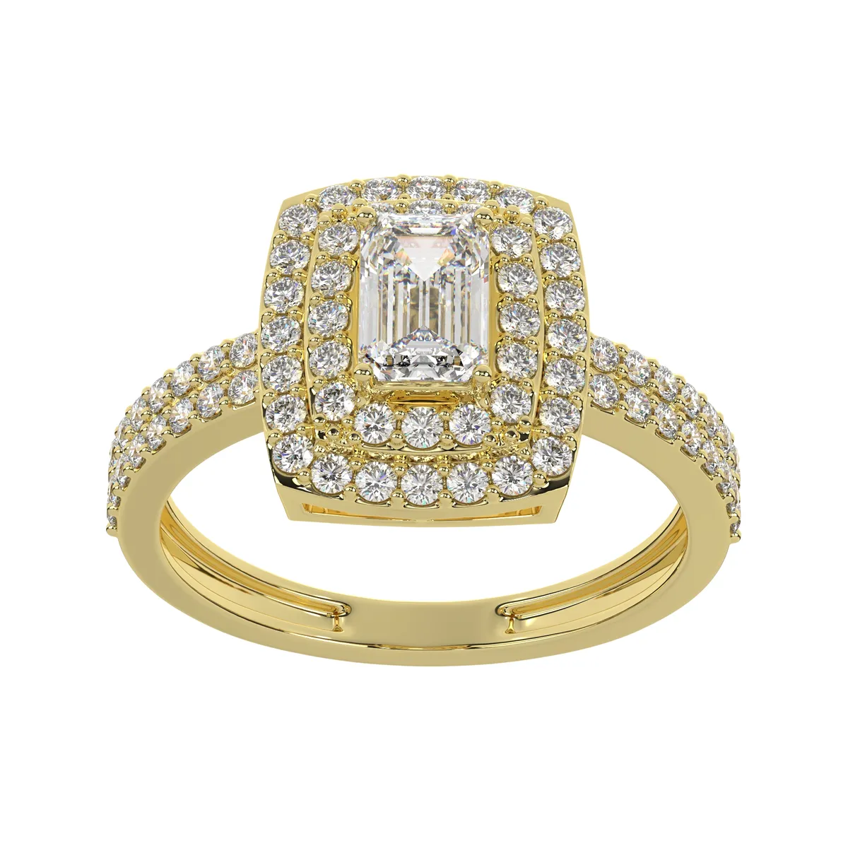 Cushion-Cut Diamond Double Halo Engagement Ring