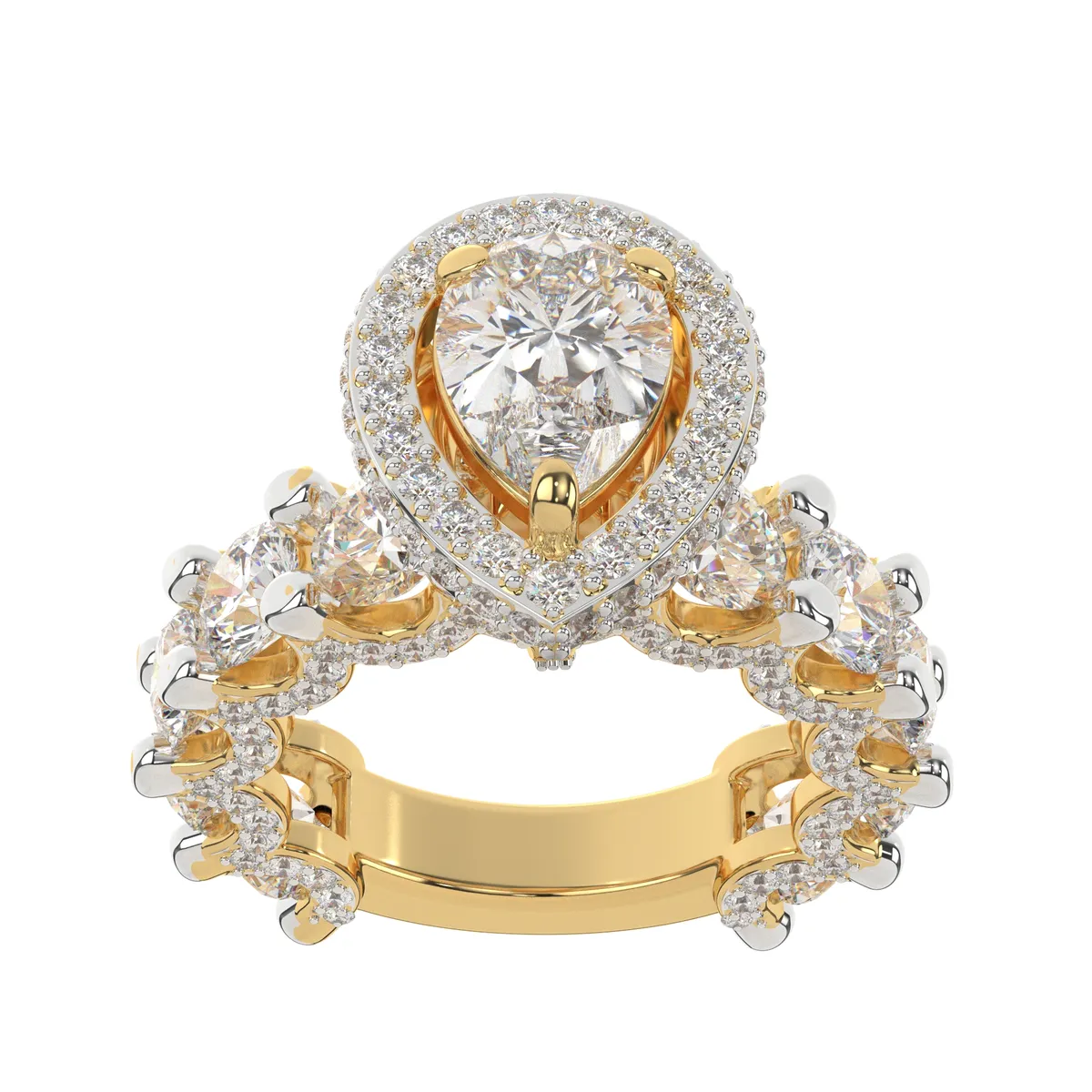 Modern Fancy Eternity Moissanite Halo Pear With Pave Style  Dimond Engagement Ring For Women