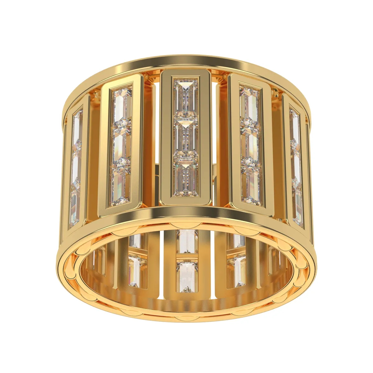 Unique Wide Band Moissanite Baguette In Bezel Style Diamond Engagement Ring For Women