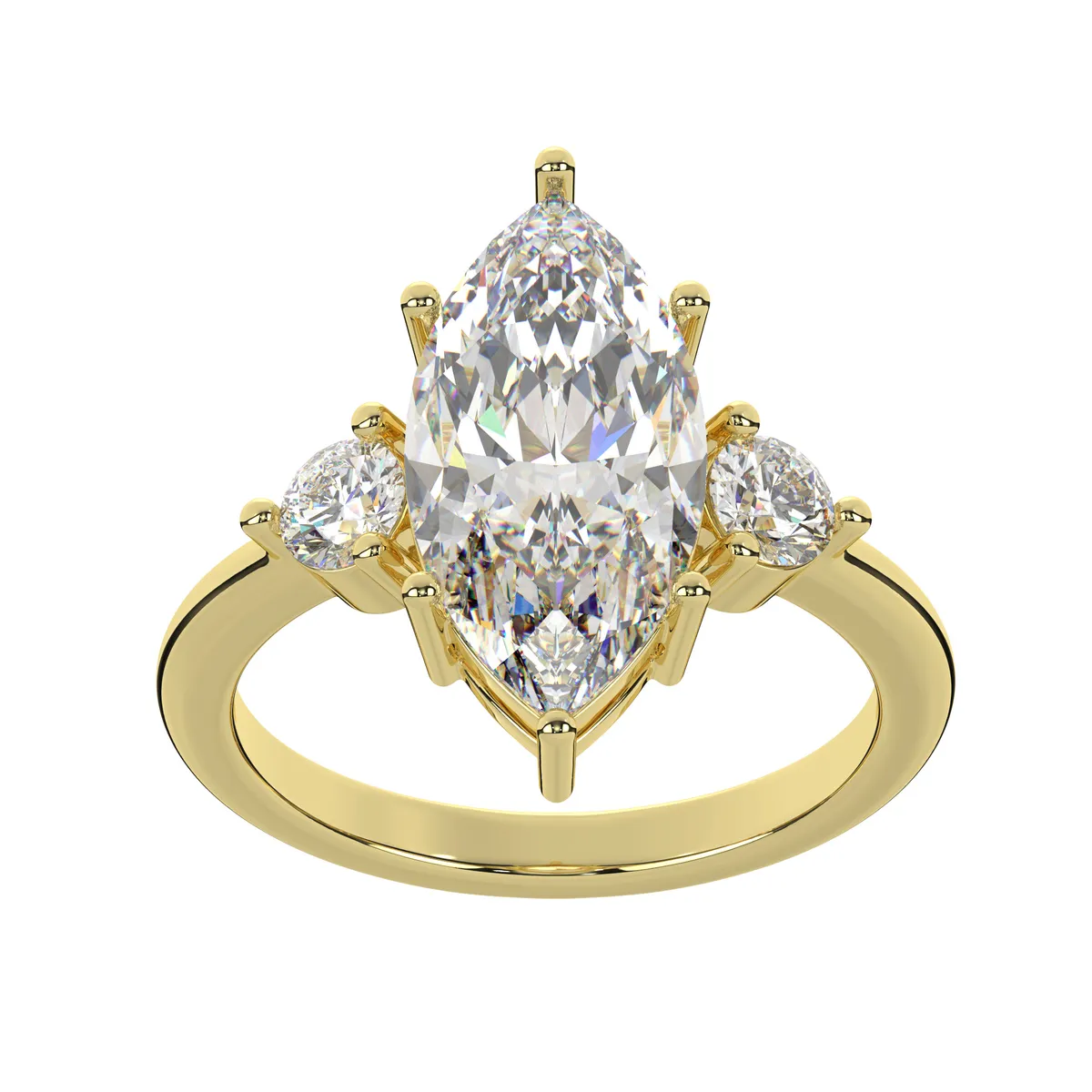 Yellow Gold Marquise and Round Diamond Trilogy Ring