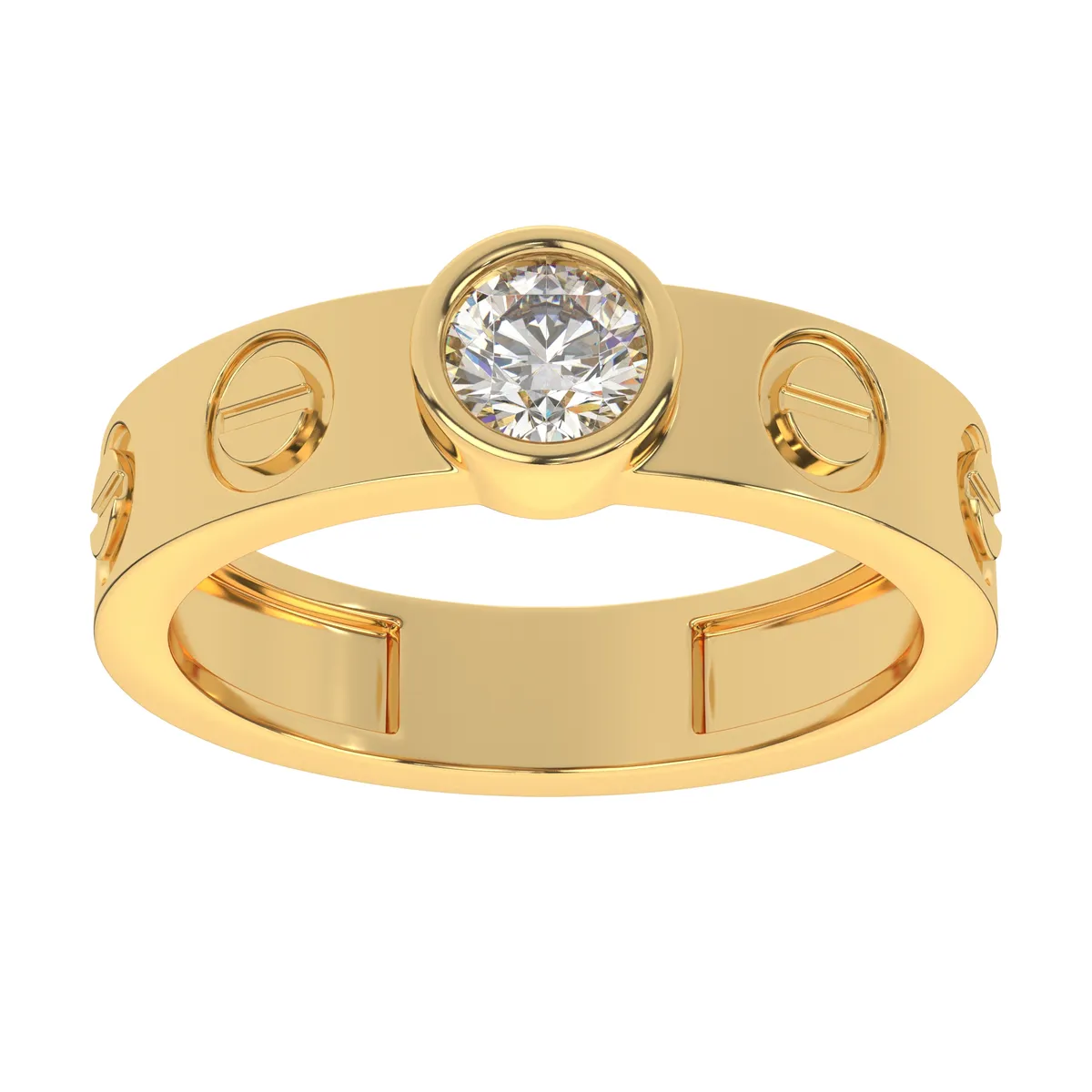 Screw Style Band Moissanite Round Brilliant Cut With Bezel Style Solitaire Diamond Engagement Ring For Women