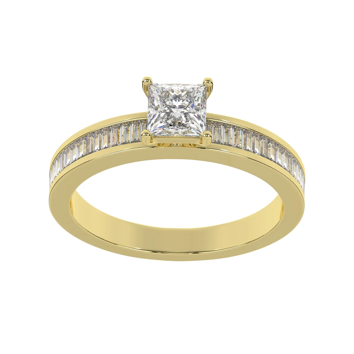 Princess/Square Cut Diamond Ring with Baguette Side Stones