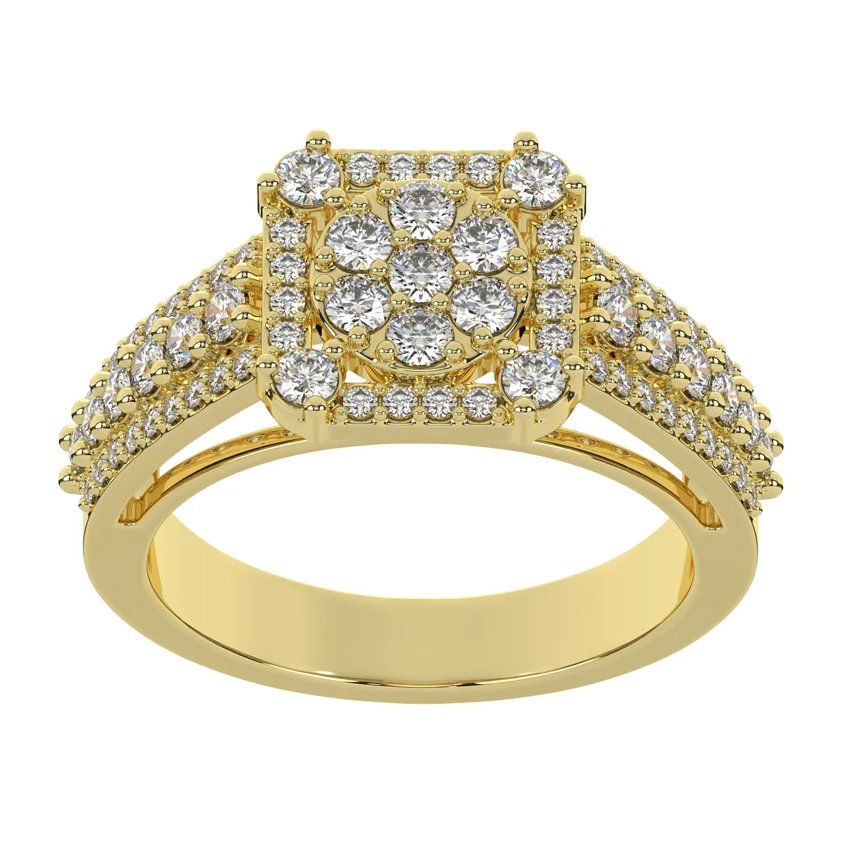 Wide Band Diamond Cluster Engagement Ring