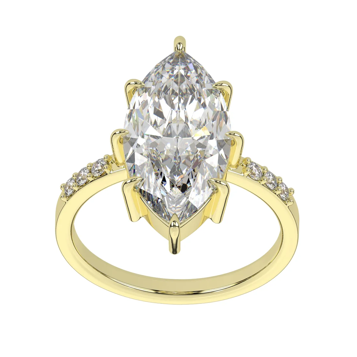 Marquise Cut Solitaire Engagement Ring with Round Side Accents