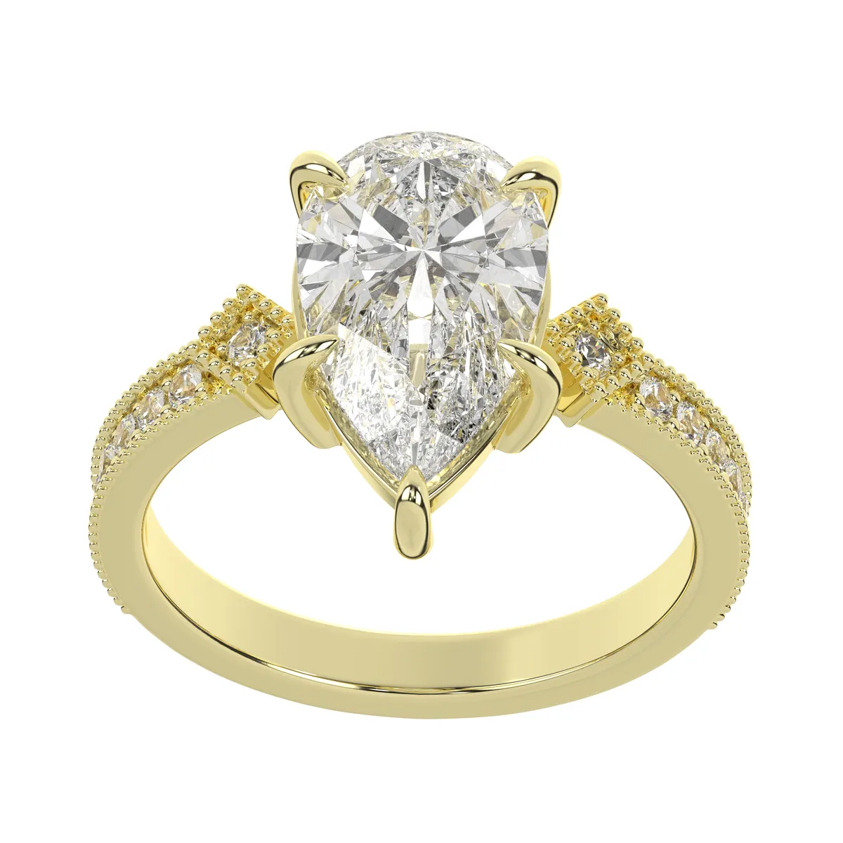 Vintage-Inspired Pear Diamond Ring with Milgrain Accents