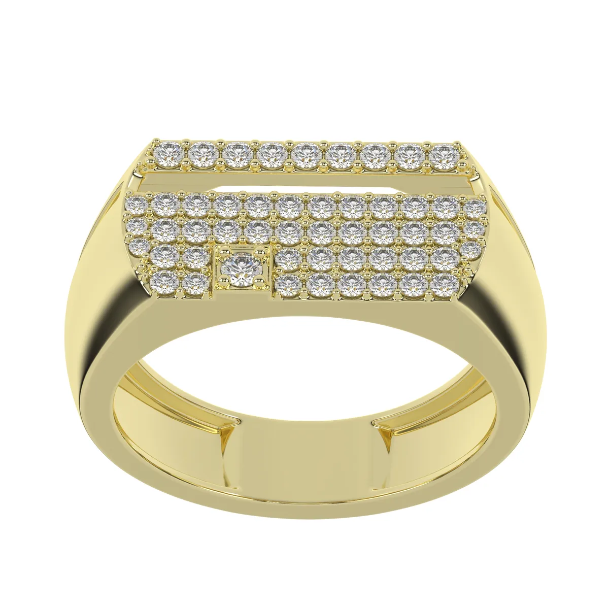 Modern Signet Ring with Sunken Diamond Cluster