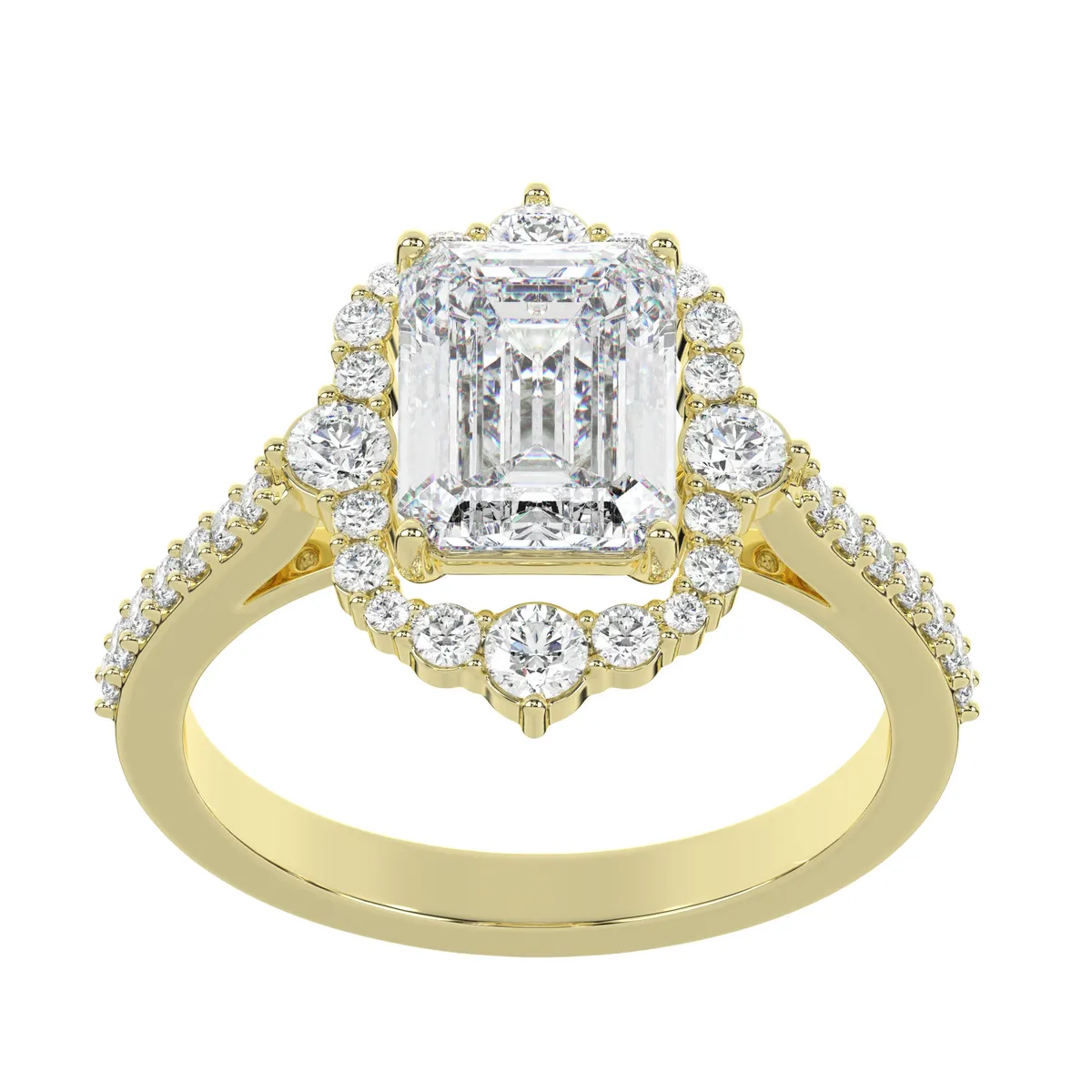 Luxurious Emerald Cut Diamond Pave Halo Setting