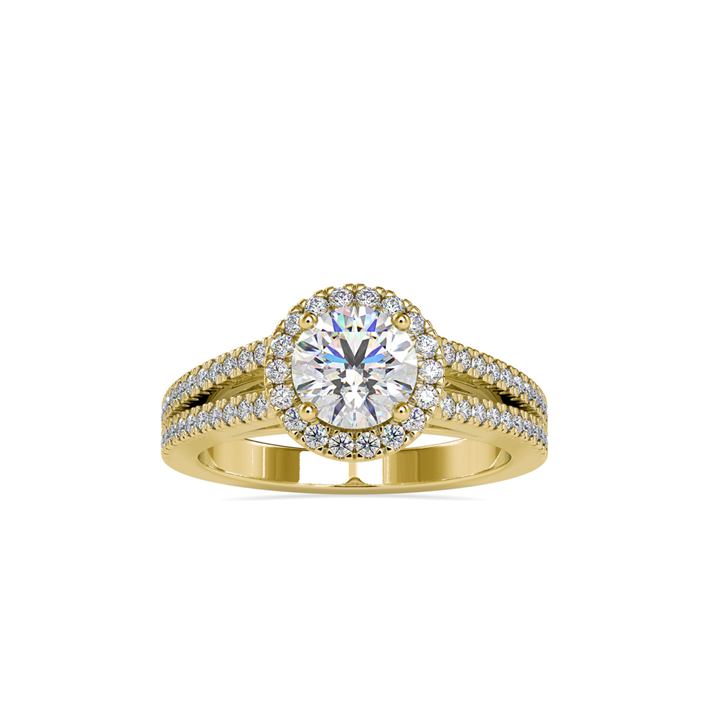 Round Solitaire Diamond Halo Split-Shank Ring