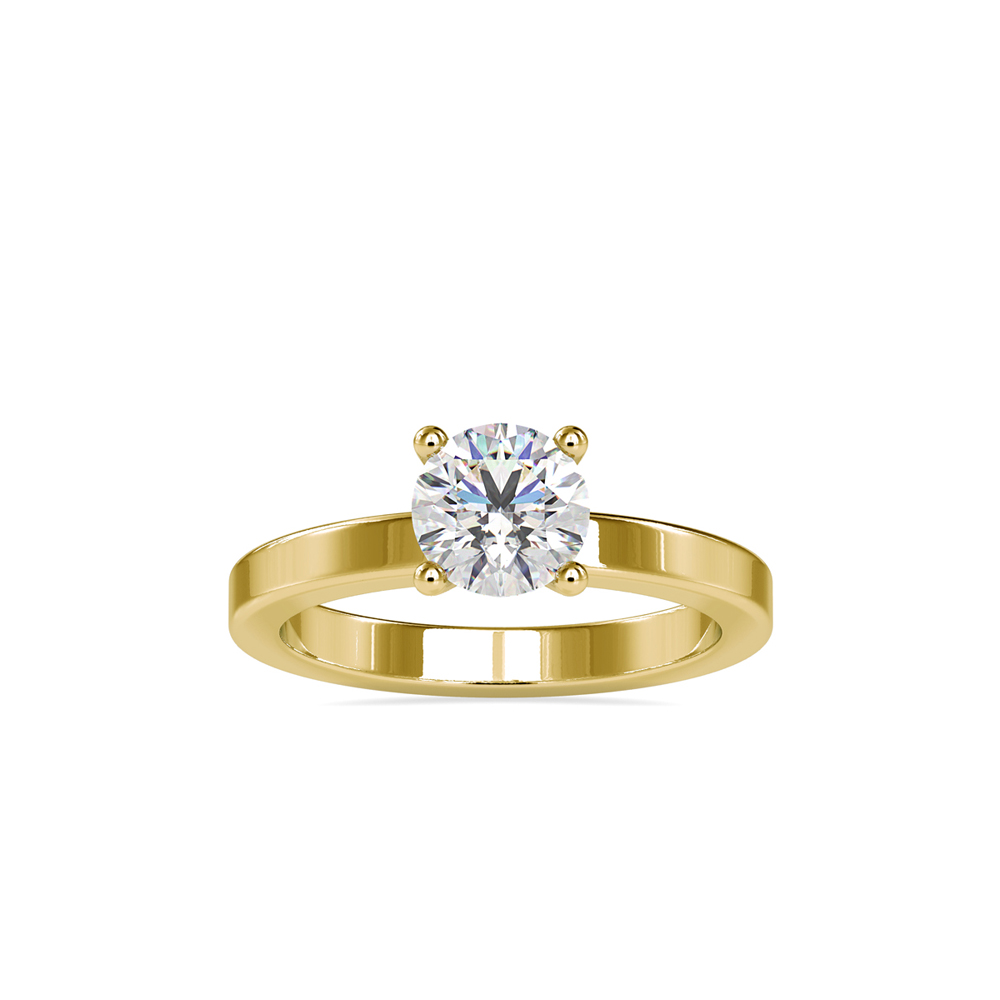 Simple beautiful Plain Band With Round Brilliant Solitaire Diamond Ring For Women
