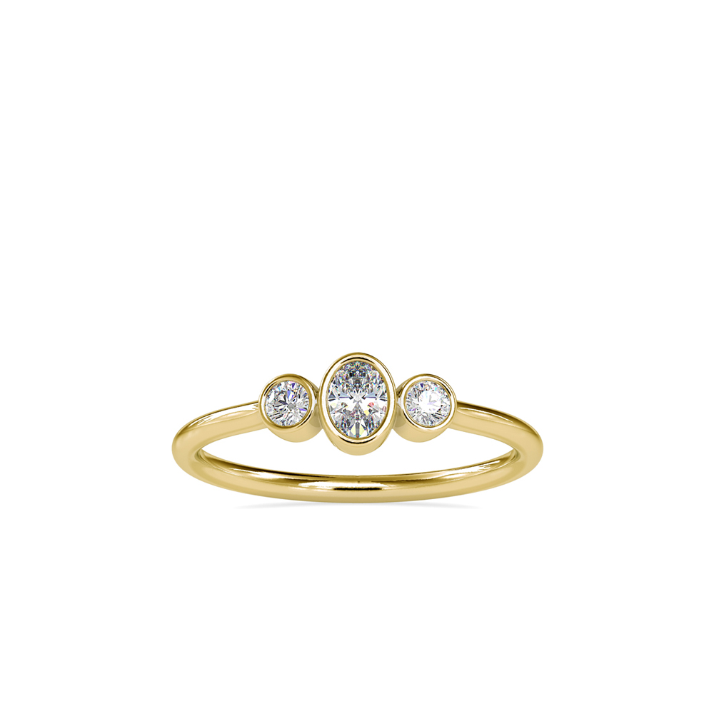 Three Small Cute Round Brilliant Cut Diamond With Bezel Style Engagement Ring For women