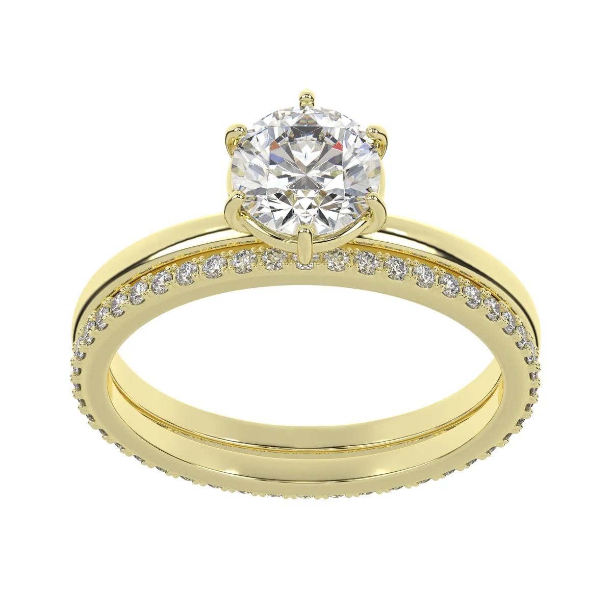 Round Solitaire and Pave Eternity Ring Set