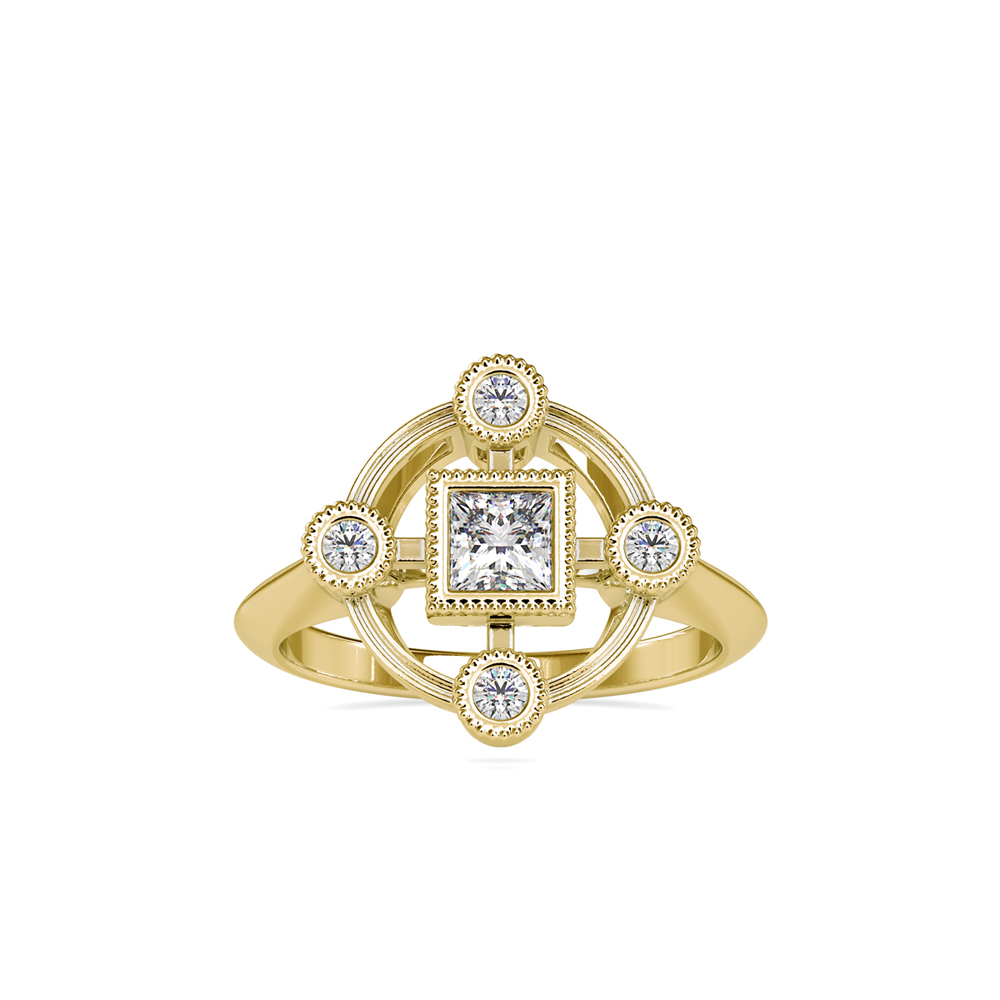 Princess-Cut Square & Circle Motif Ring