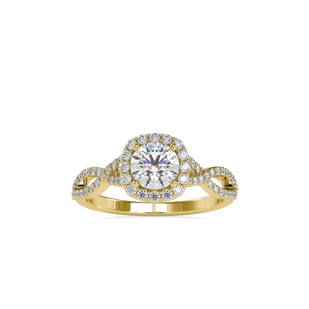 Half Eternity Twisted Band Moissanite Halo Round Brilliant Diamond Wedding Ring For Women