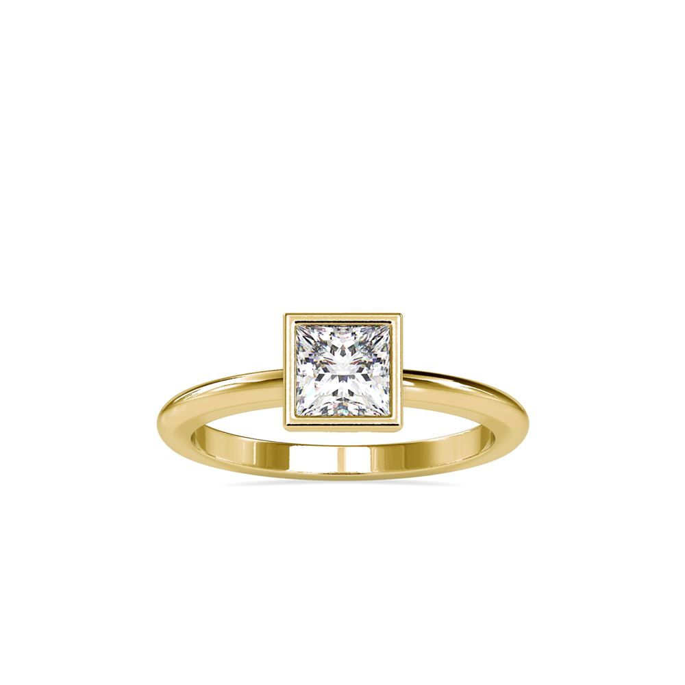Classic Moissanite Princess Cut With Bezel Style Solitaire Diamond Proposal Ring For Women