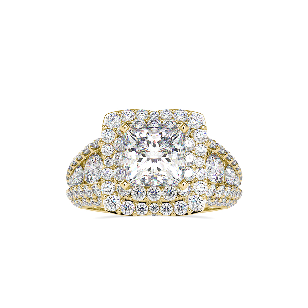 Princess Double Halo Ring with Intricate Side Diamonds