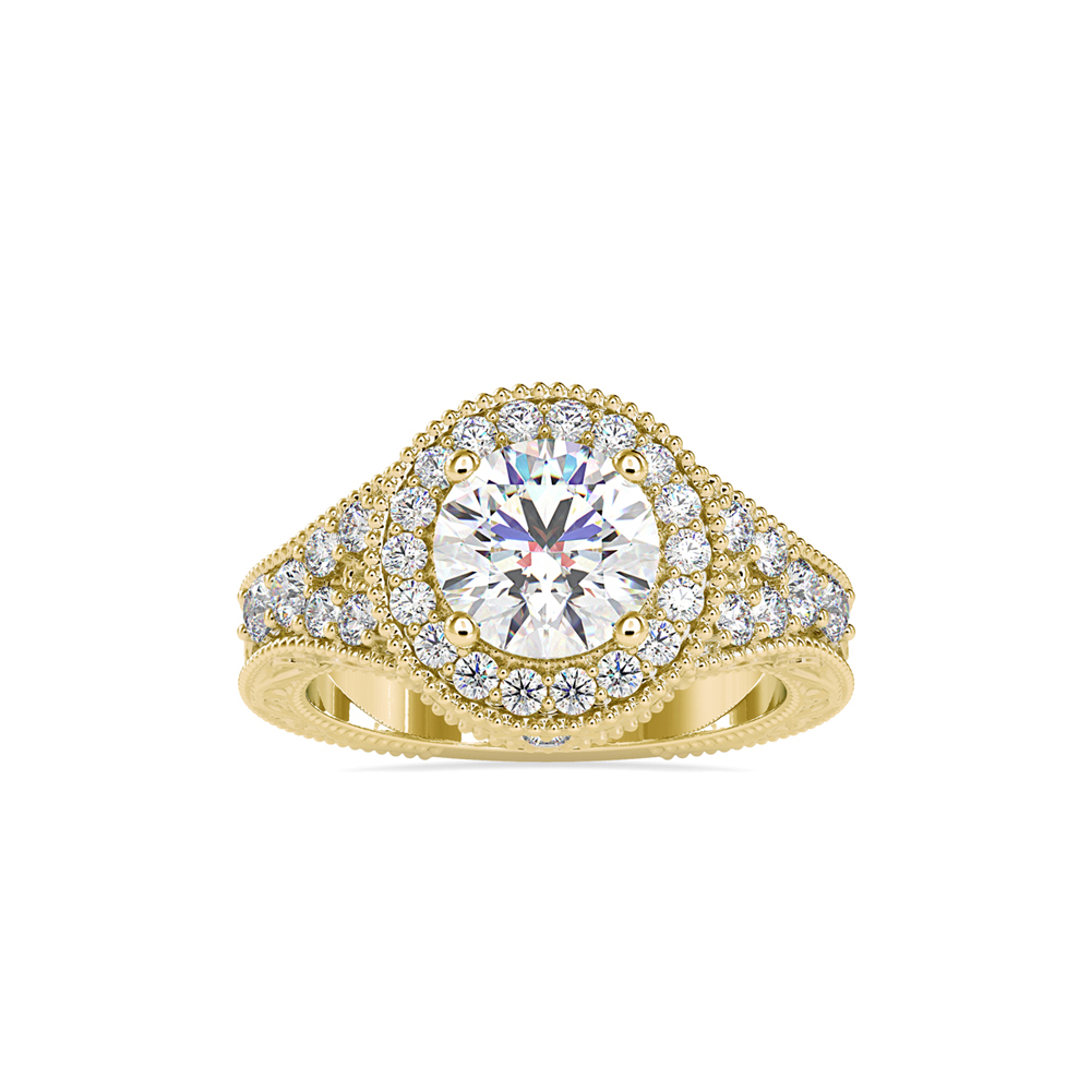 Antique Style Wide Band Diamond Halo Ring
