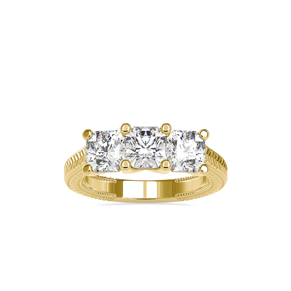 Antique-Style Three-Stone Diamond Ring with Milgrain