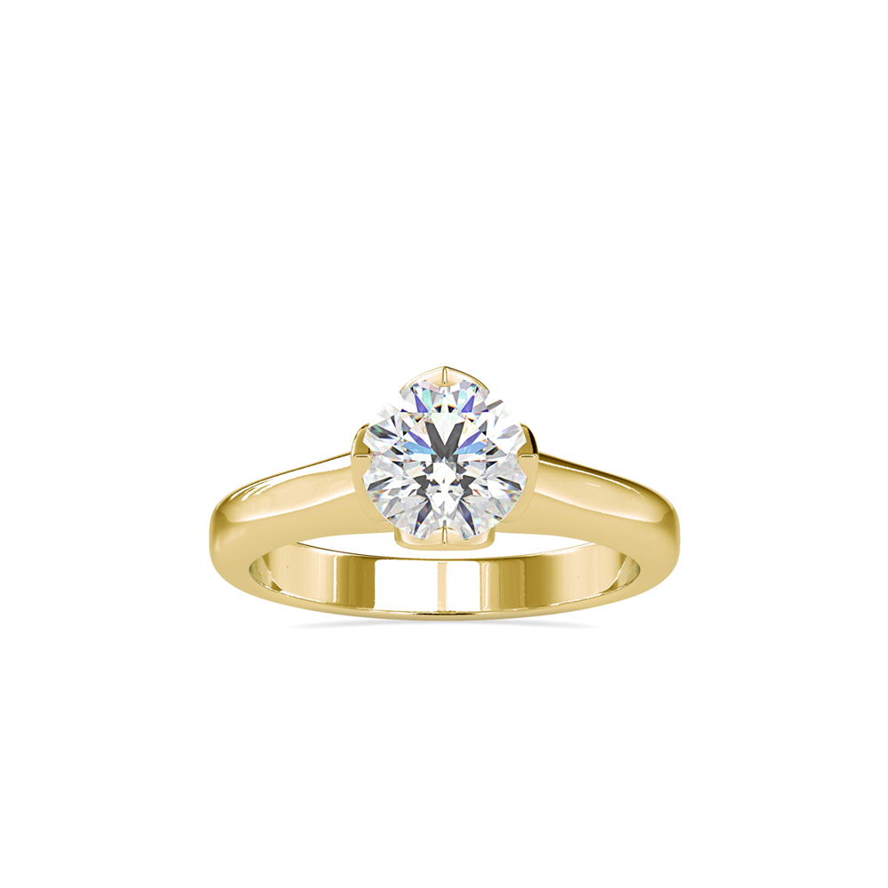 Yellow Gold Round Diamond Solitaire Ring with Trefoil Accent