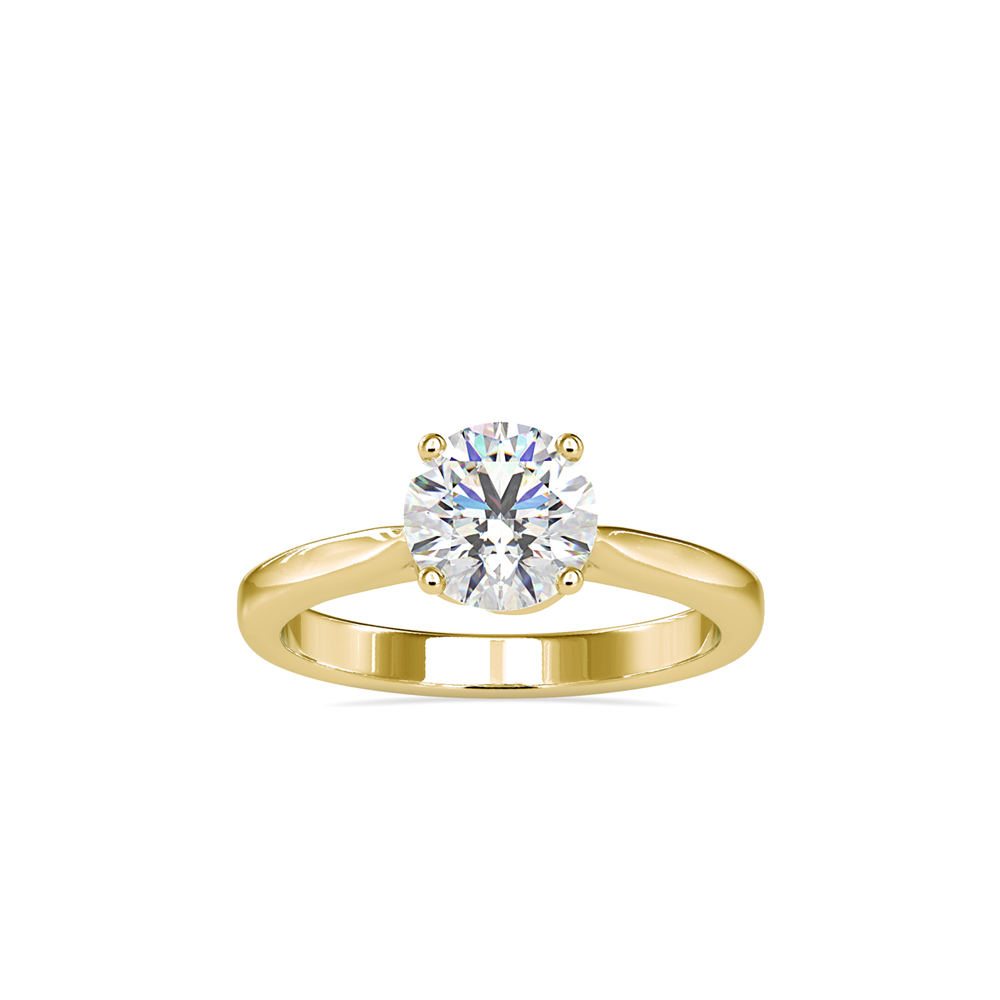Yellow Gold Round Diamond Solitaire Ring with Unique Basket Setting