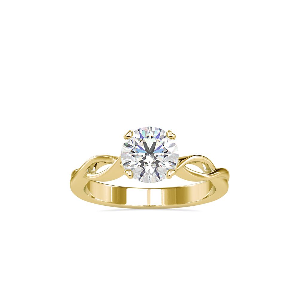 Yellow Gold Round Diamond Ring with Swirl Band/Shoulders