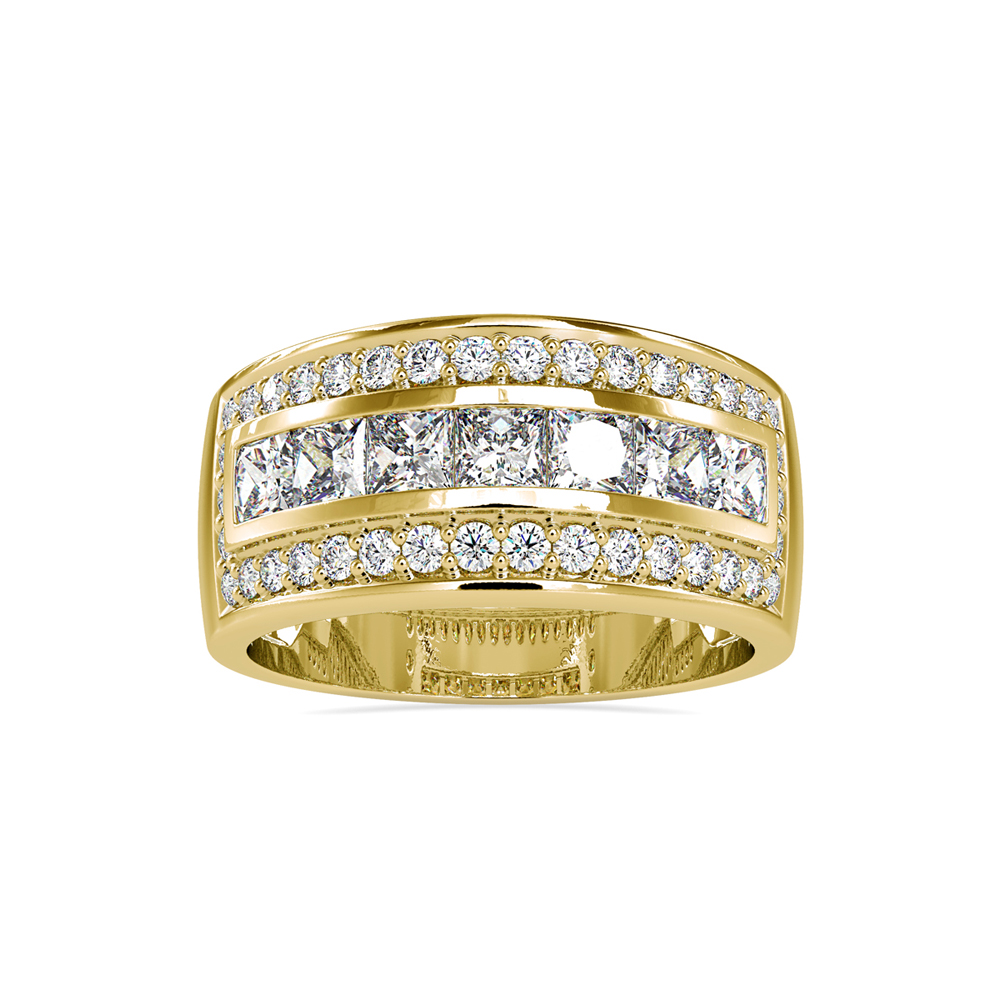 Yellow Gold Multi-Row Pave and Channel Set Diamond Ring