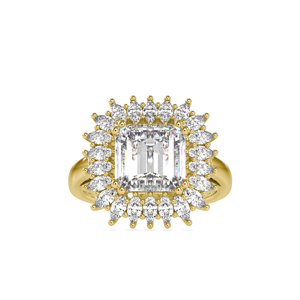 Yellow Gold Large Custom Cocktail Ring with Sunburst Diamond Setting