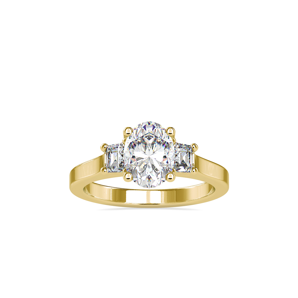 Oval Diamond Ring with Baguette Side Stones in Yellow Gold