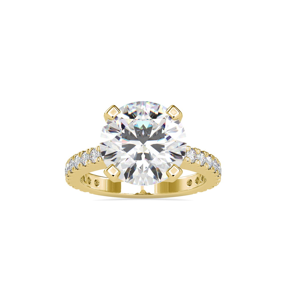Massive Round Diamond Solitaire Ring with Pave Band in Yellow Gold