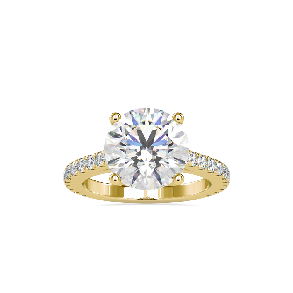 Large Round Diamond Ring with Micro-Pave Band in Yellow Gold
