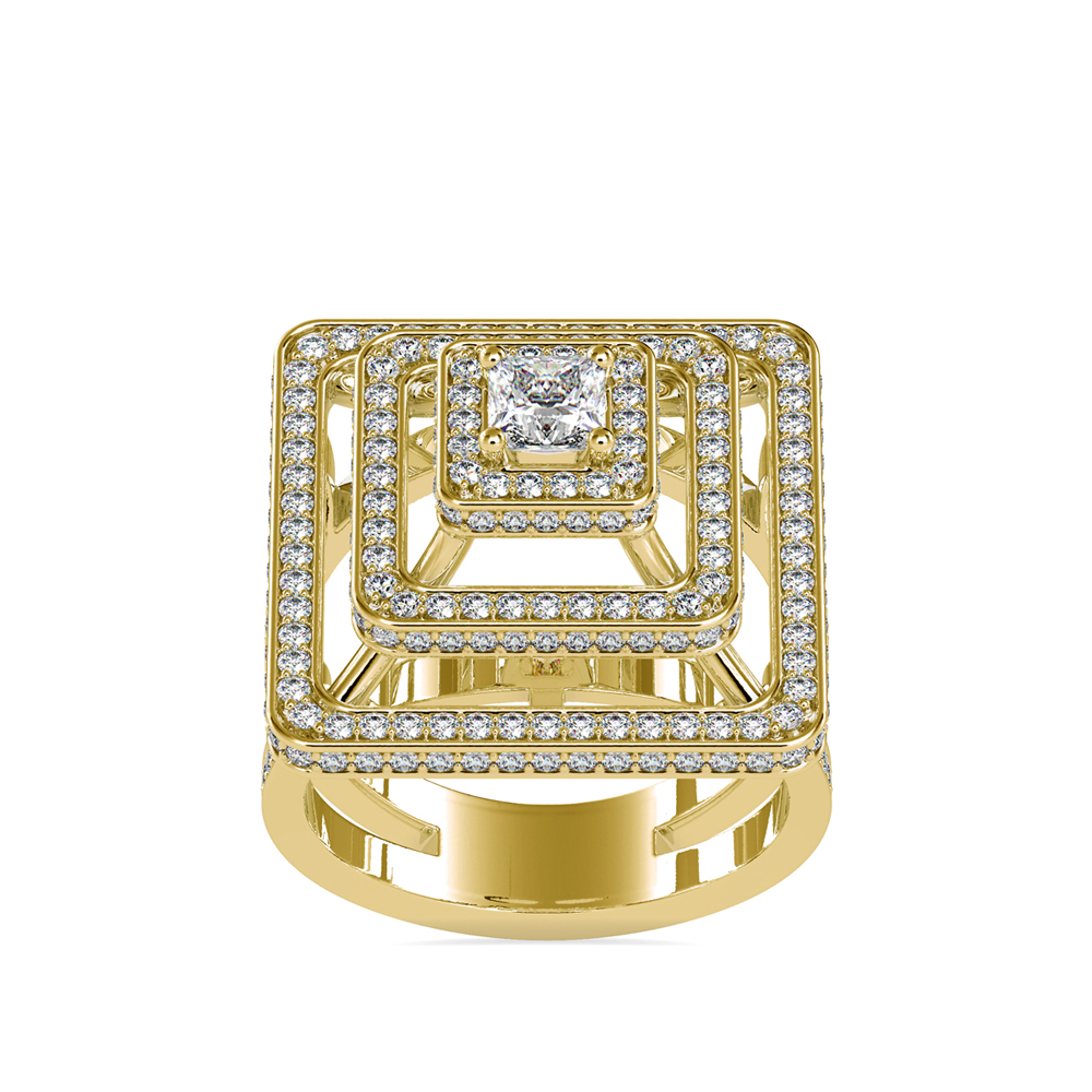 The Concentric Square Pavé Diamond Ring
