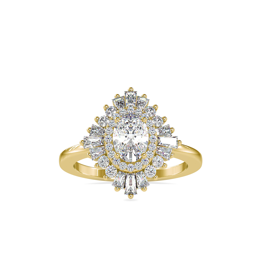 Oval Diamond Art Deco Sunburst Ring