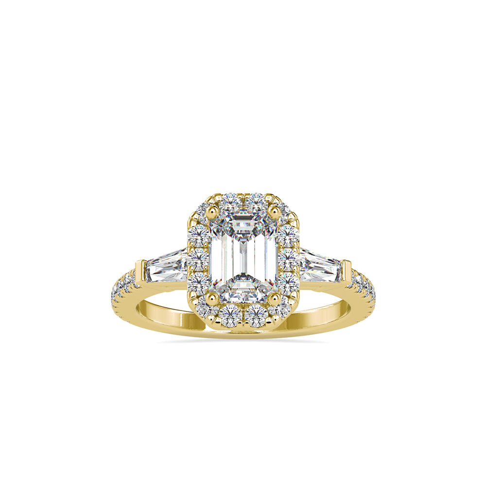 Emerald Cut Solitaire with Pavé Band and Baguette Accents