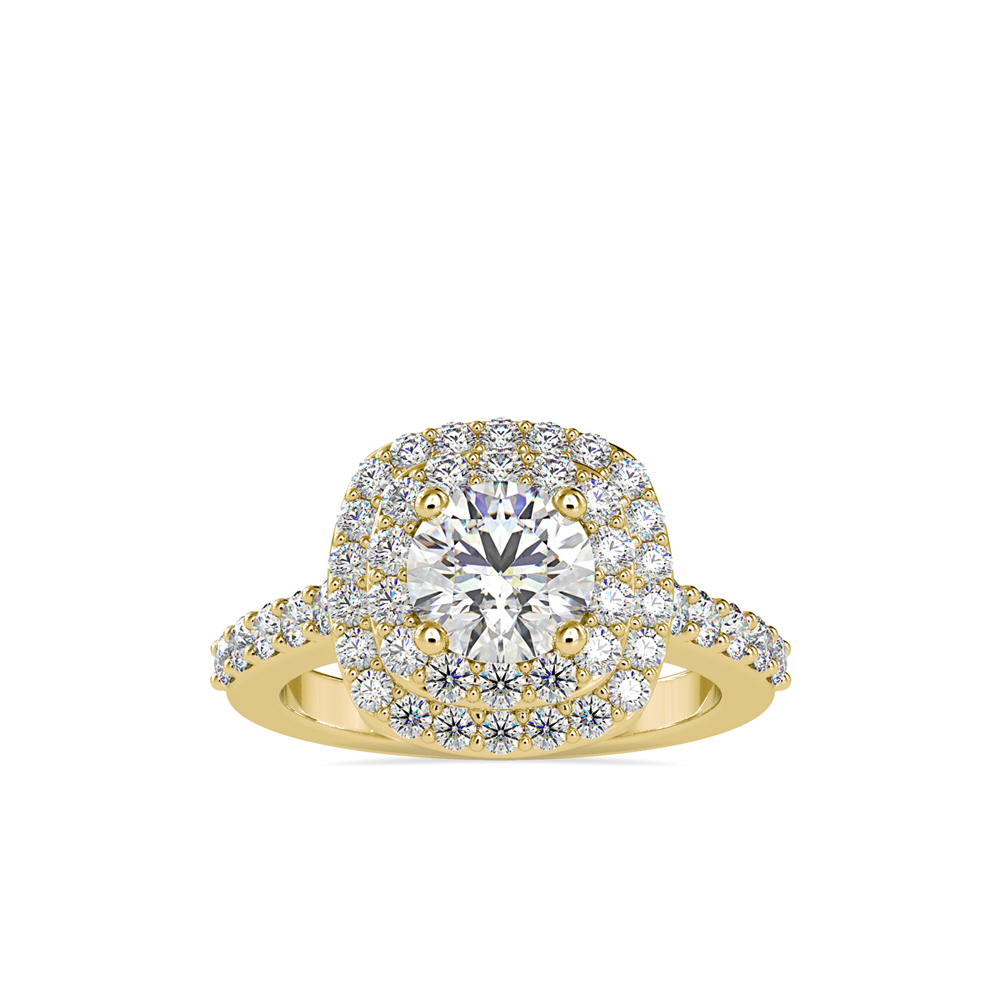 Yellow Gold Double-Halo Diamond Engagement Ring with Pave Shank